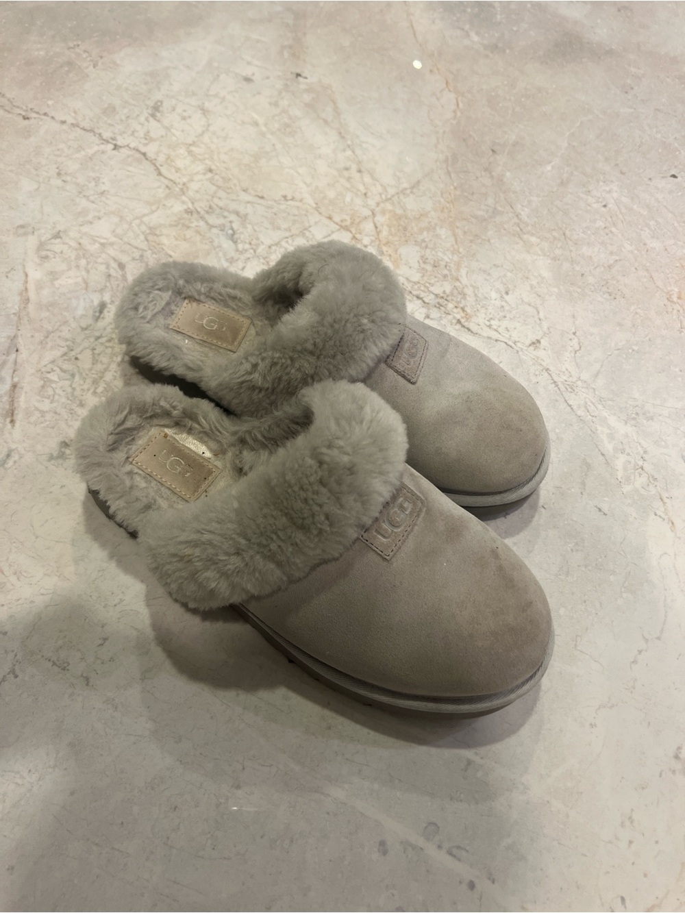UGG Women’s Grey Suede Shearling Clog Slippers